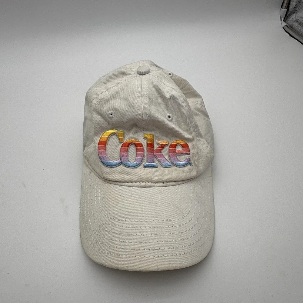 Coca-Cola Coke Logo‎ White Baseball Hat Adjustable Rainbow Embroidered Cap Soda